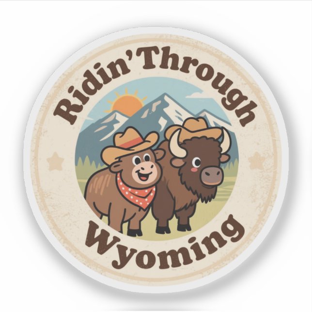 Retro Wyoming Badge_ Bison with Mountain Range  (Front)
