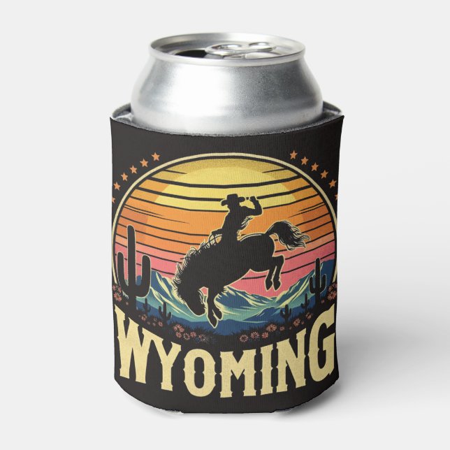 Retro Wyoming Cowboy Can Cooler (Can Front)