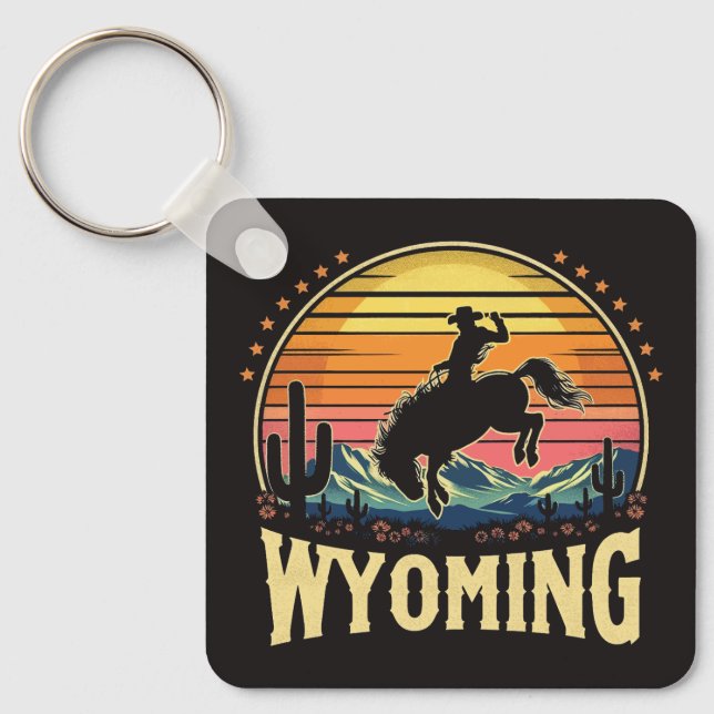 Retro Wyoming Cowboy Key Ring (Front)