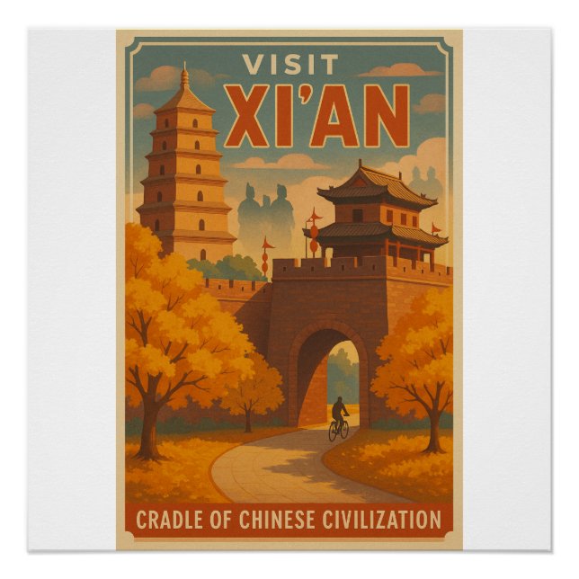 Retro Xi’an Travel Poster – Ancient China Wall Art (Front)
