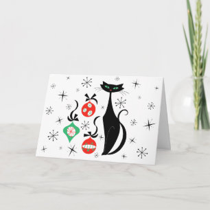 Retro Xmas Cat Merry Christmas horizontal Holiday Card