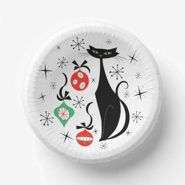 Retro Xmas Cat round Paper Plate (Front)