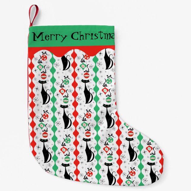 Retro Xmas Cat Stripe Multi Merry Christmas 1-side Small Christmas Stocking (Front)