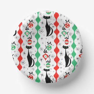 Retro Xmas Cat Stripe Multi round Paper Plate
