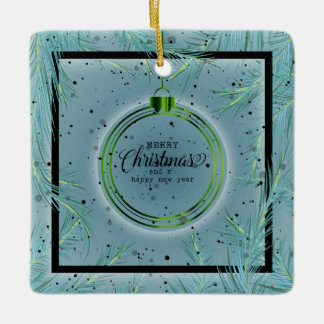 Retro Xmas Frame Branches Merry Christmas Ceramic Ornament