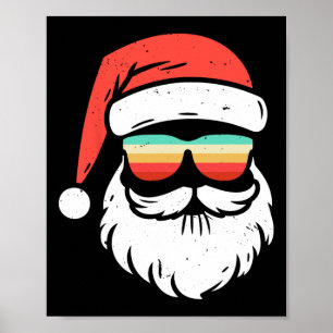 Retro Xmas In July Sungles Santa Summer Christmas Poster