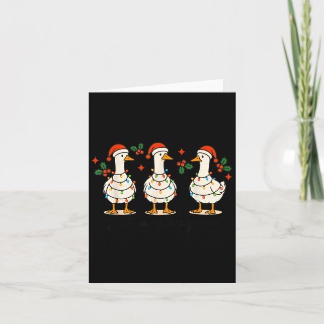 Retro Xmas Just A Festive Goose Lights Santa Hat C Card (Front)