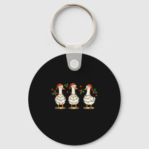 Retro Xmas Just A Festive Goose Lights Santa Hat C Key Ring