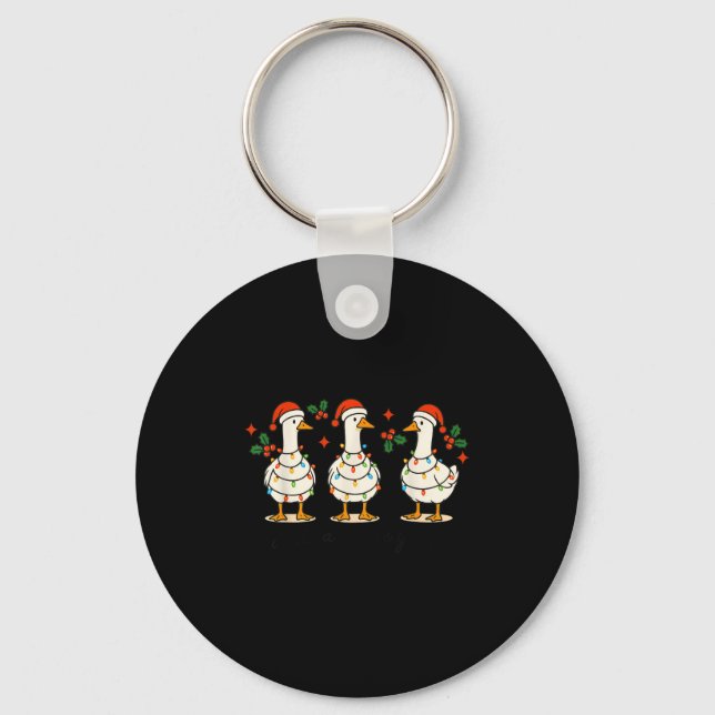 Retro Xmas Just A Festive Goose Lights Santa Hat C Key Ring (Front)