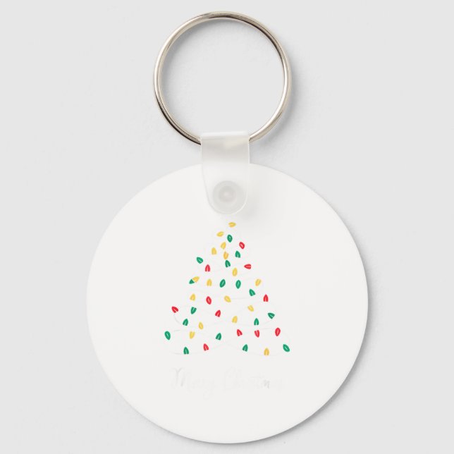 Retro Xmas Merry Christmas Tree Lights  Key Ring (Front)
