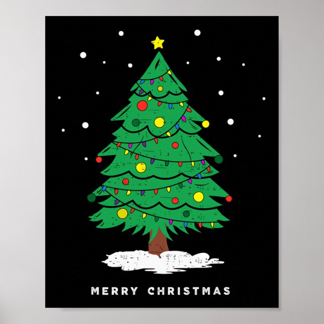 Retro Xmas Merry Christmas Tree Lights  Poster (Front)