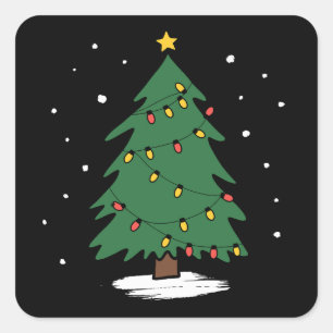Retro Xmas Merry Christmas Tree Lights  Square Sticker