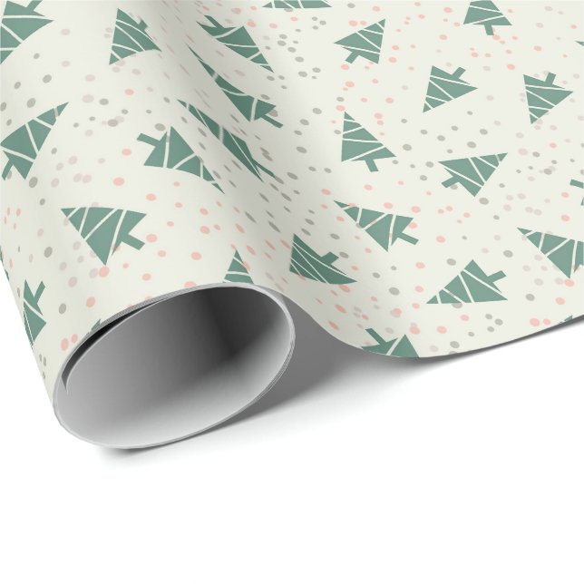 Retro Xmas Trees & Dots Pattern Wrapping Paper (Roll Corner)