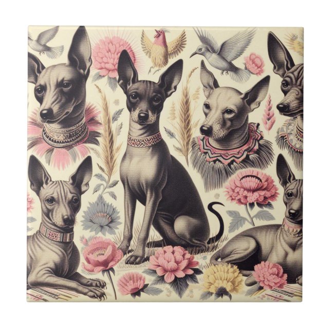 Retro Xoloitzcuintle  Seamless Illustration Tile (Front)