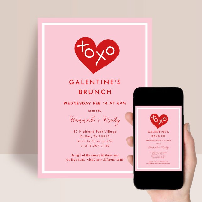 Retro XOXO Galentine's Day Brunch Invitation (Creator Uploaded)