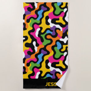 Retro y2k Aesthetic Colourful Swirls Abstract Name Beach Towel