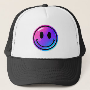 Retro Y2K Aesthetic Smile Face Trucker Hat – Neon 
