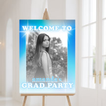 Retro Y2K Blue Neon Graduation Party Welcome