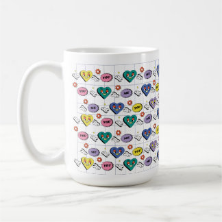 Retro Y2K Groovy Expressive Heart Seamless Pattern Coffee Mug