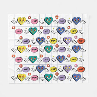 Retro Y2K Groovy Expressive Heart Seamless Pattern Fleece Blanket