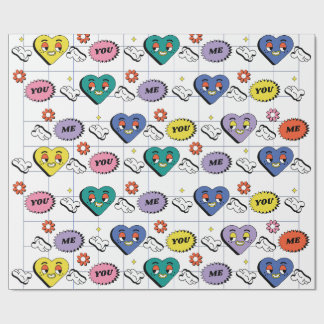 Retro Y2K Groovy Expressive Heart Seamless Pattern Wrapping Paper