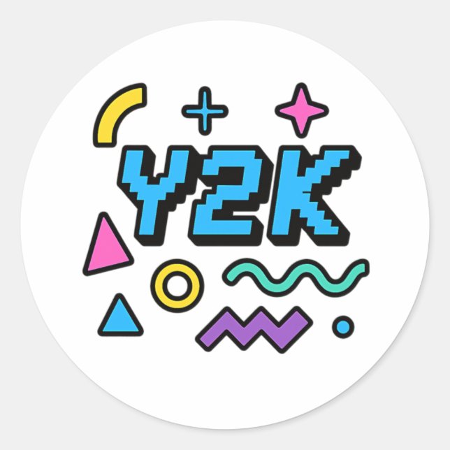 Retro Y2K Pixel Aesthetic Round Sticker 2000s  (Front)