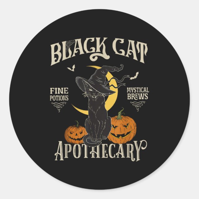 Retro Y Halloween Costume Black Cat M Athecary  Classic Round Sticker (Front)