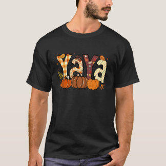 Retro Yaya Pumpkin Fall Leaves Grandma Fall Thanks T-Shirt