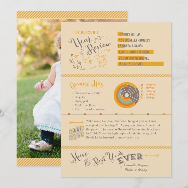 Retro Year in Review Christmas Cards - Infographic (Front/Back)