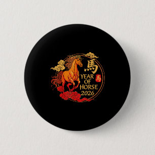 Retro Year Of The Horse 2026 Happy Chinese New Lun 6 Cm Round Badge