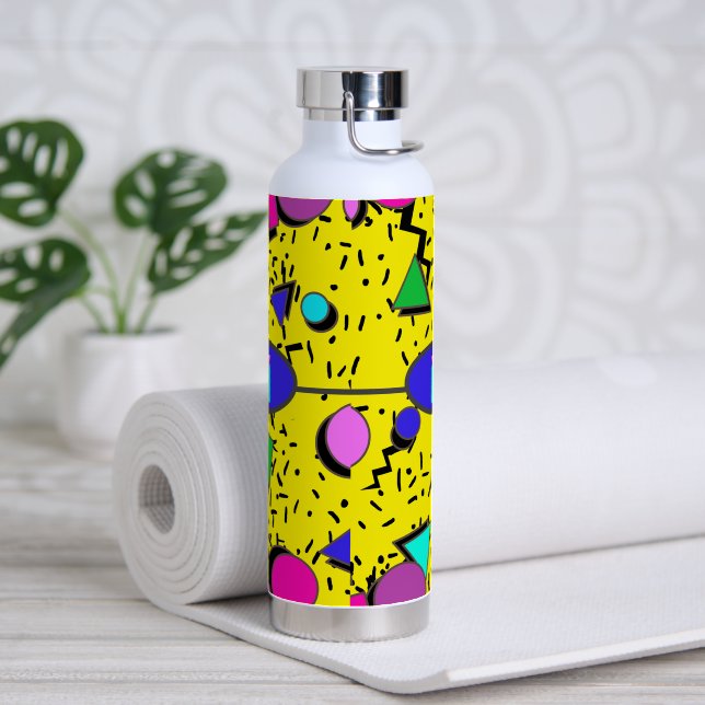 Retro Yellow 80s Memphis Abstract Water Bottle (Yoga)