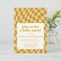 Retro Yellow Abstract Chequerboard Baby Shower
