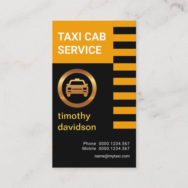 Retro Yellow And Black Stripes Taxi Driver Business Card (Front)