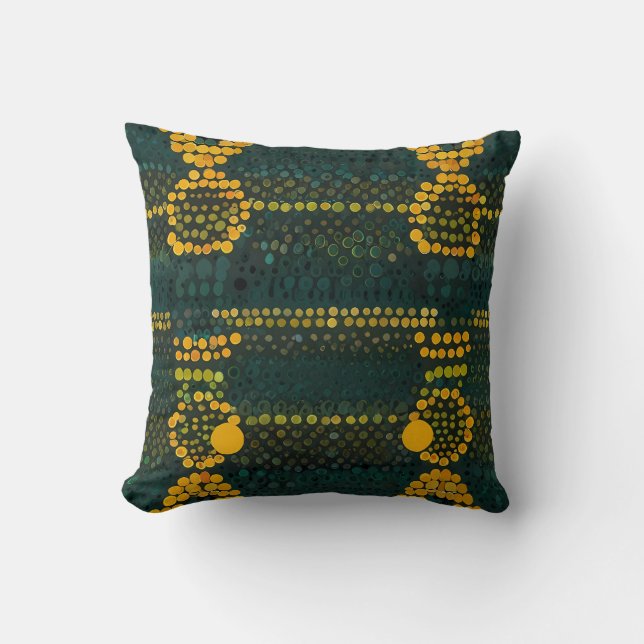 Retro Yellow and Green Zigzag Dot Patter Cushion (Front)