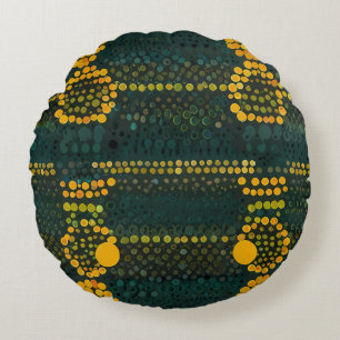 Retro Yellow and Green Zigzag Dot Patter Round Cushion
