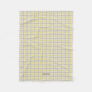 Retro yellow and grey houndstooth plaid pattern fleece blanket