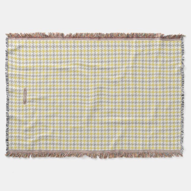 Retro yellow and grey houndstooth plaid pattern throw blanket (Front)