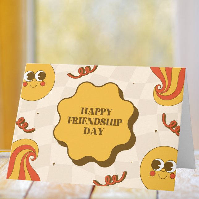 Retro Yellow and Orange Friendship Day Greeting Card (Creator Uploaded)