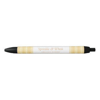 Retro Yellow And Orange Heart Stripes Bakery Black Ink Pen