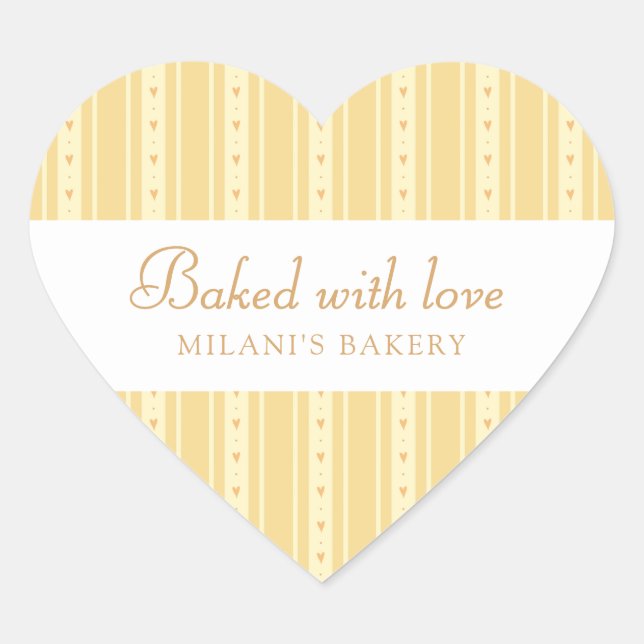 Retro Yellow And Orange Heart Stripes Bakery Sticker (Front)