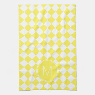 Retro Yellow and White Chequered Check Tea Towel