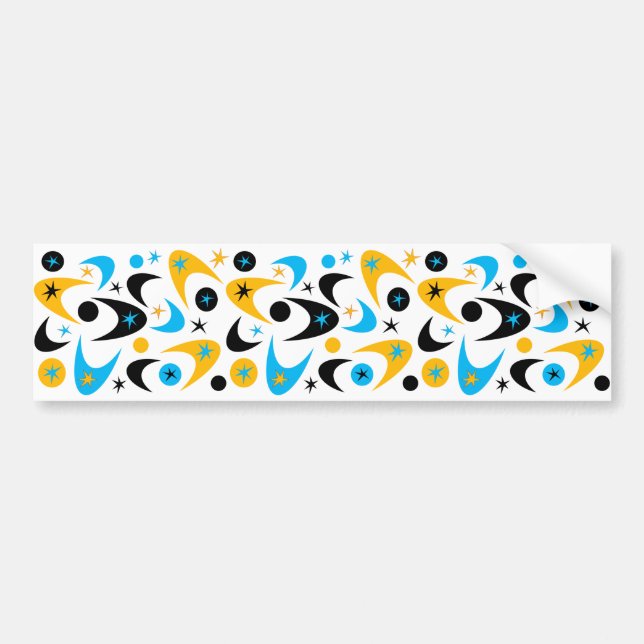 Retro Yellow Black & Aqua Starburst Boomerang Bumper Sticker (Front)