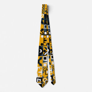 Retro yellow black geometric modern pattern  tie