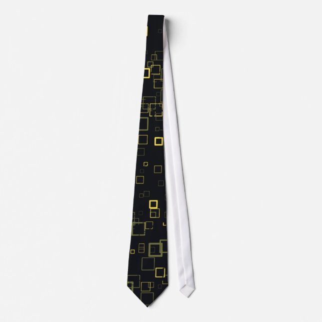 Retro Yellow, Black Pop Squares Art Pattern Tie (Front)