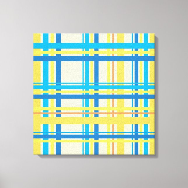 Retro Yellow, Blue, Brown, Cream Abstract Art Canvas Print (Front)