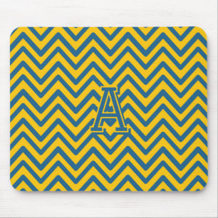 Retro Yellow Blue Chevron Modern Trendy Pattern Mouse Mat