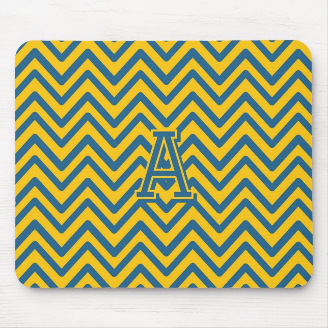 Retro Yellow Blue Chevron  Modern Trendy Pattern  Mouse Mat (Front)
