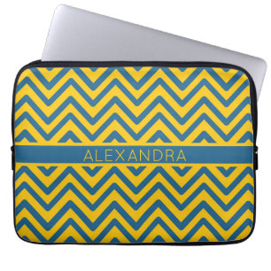 Retro Yellow Blue Chevron Preppy Zig Zag Geometric Laptop Sleeve