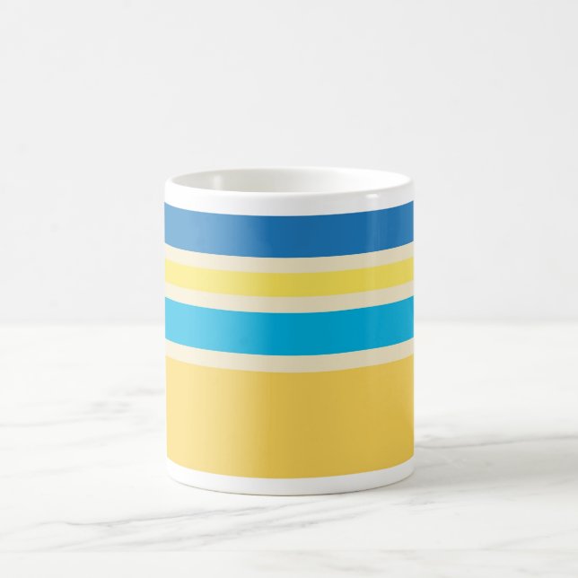 Retro Yellow Blue Cream Stripes Pattern Mug (Center)