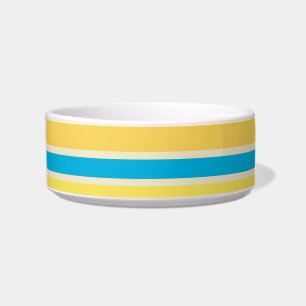 Retro Yellow Blue Cream Stripes Pattern Pet Bowl